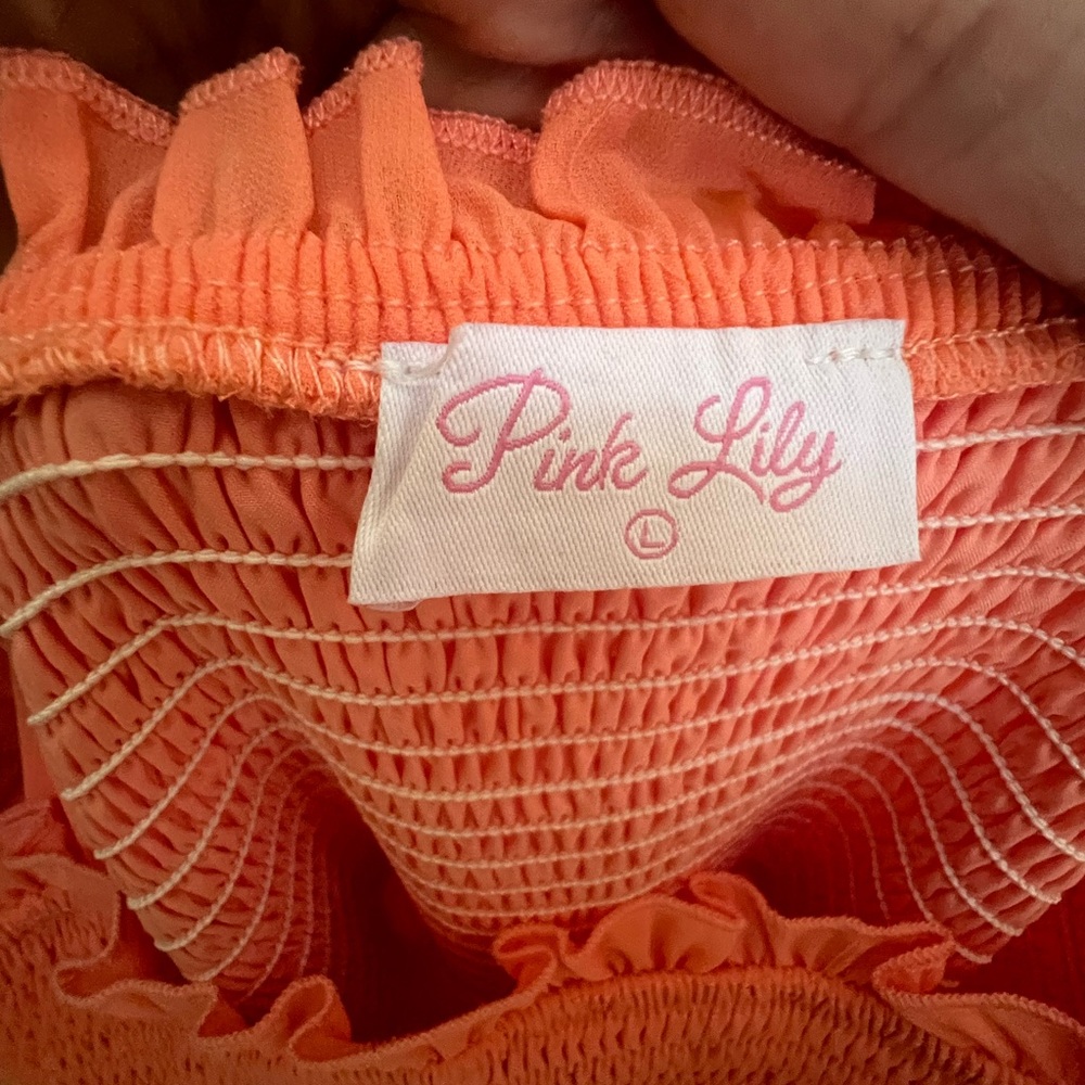 Pink Lily Vibrant Coral Ruffled Jumpsuit - Picture 3 of 4